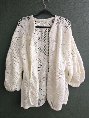 Beautiful Handmade Lacey Open Knit Cottage Core Cardigan